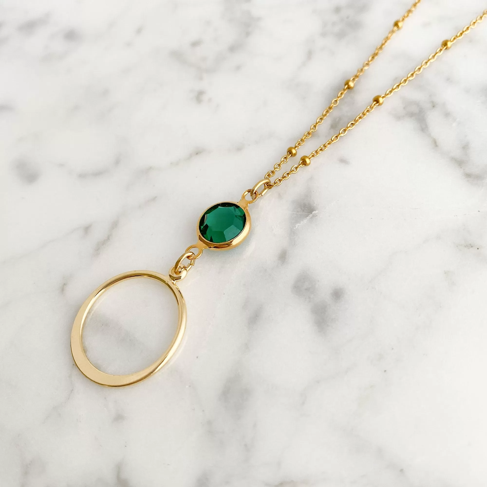 EDWARDS emerald gold hoop pendant necklace