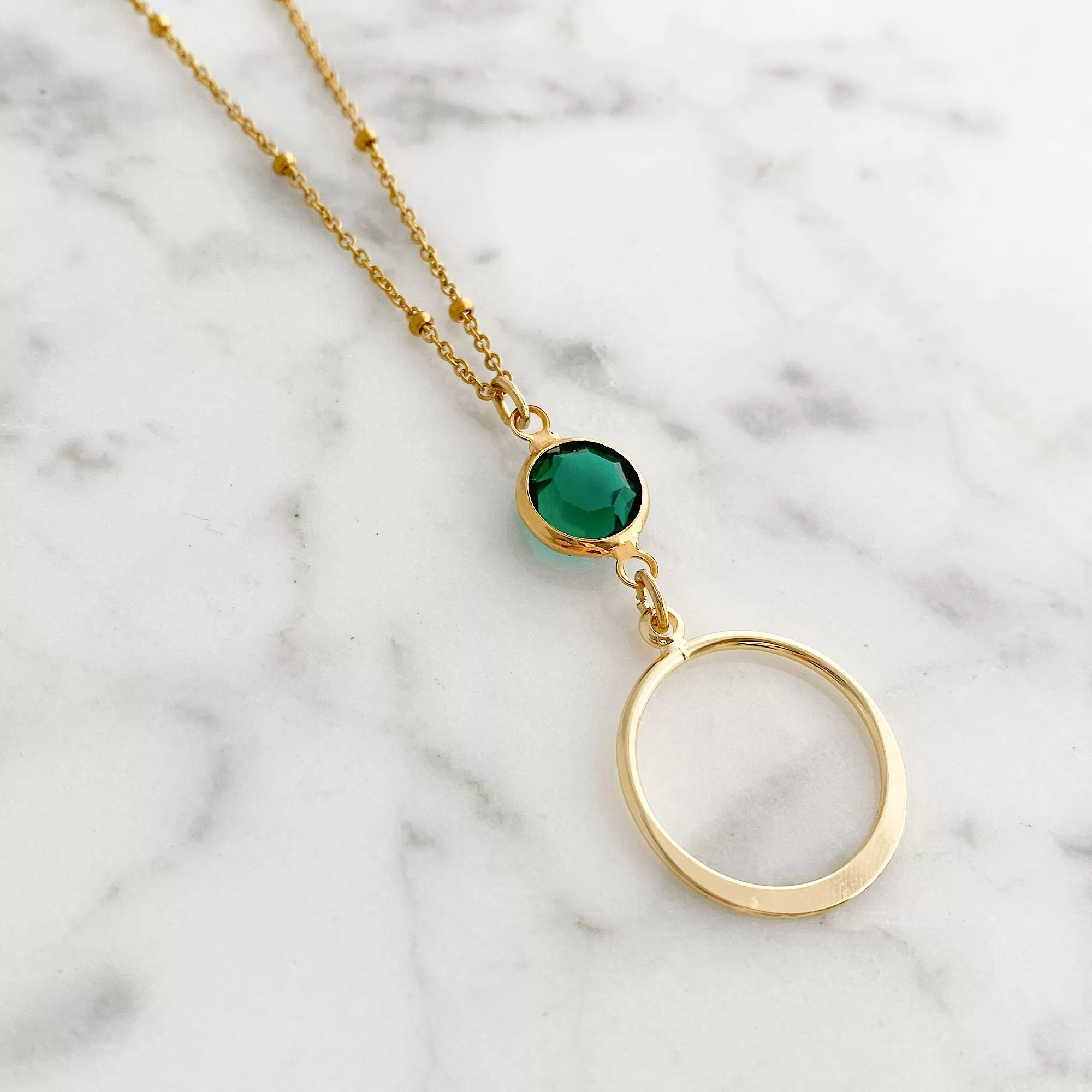 EDWARDS emerald gold hoop pendant necklace