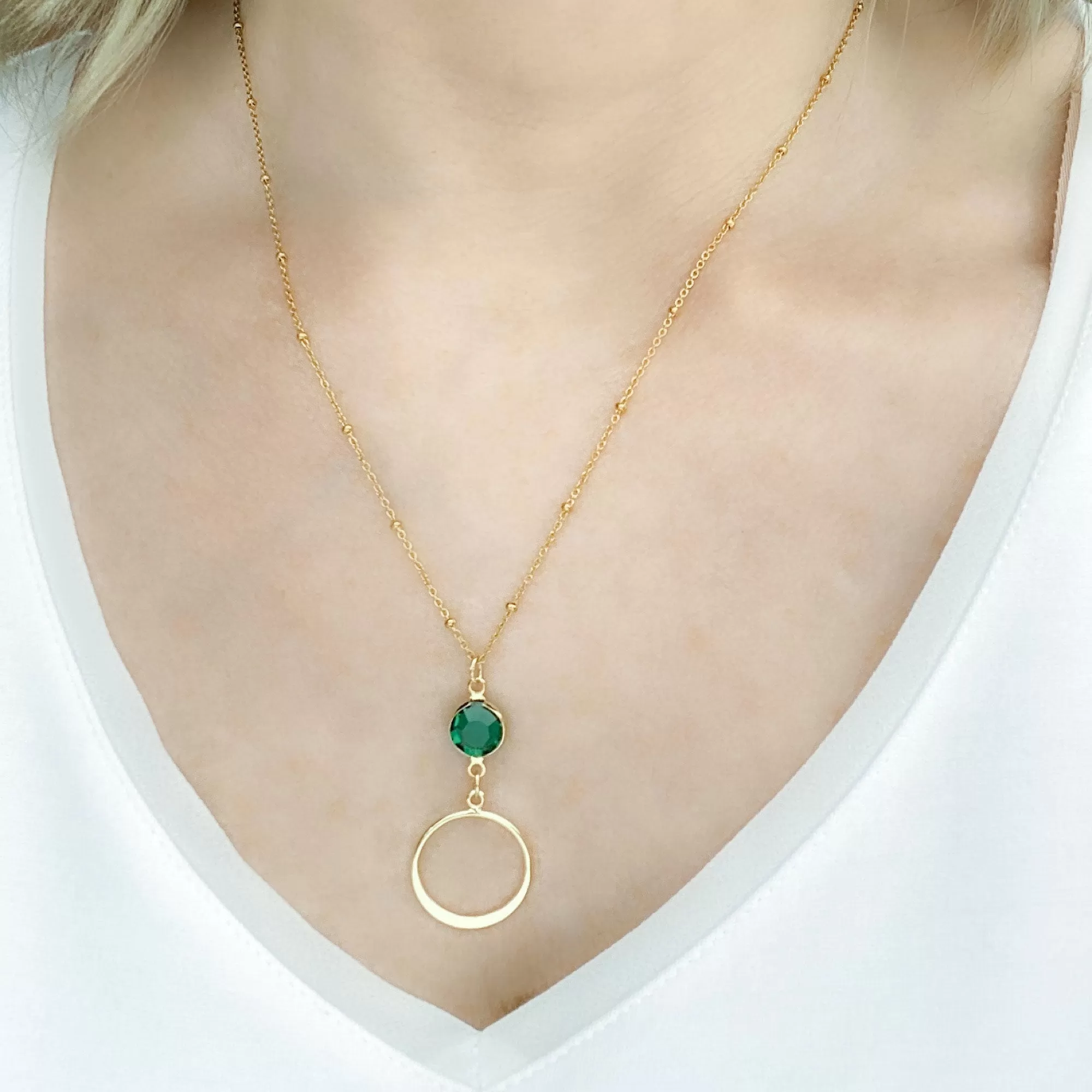 EDWARDS emerald gold hoop pendant necklace