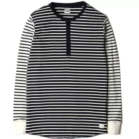 Edwin Thomas Henley Long Sleeve T shirt Navy Off-white