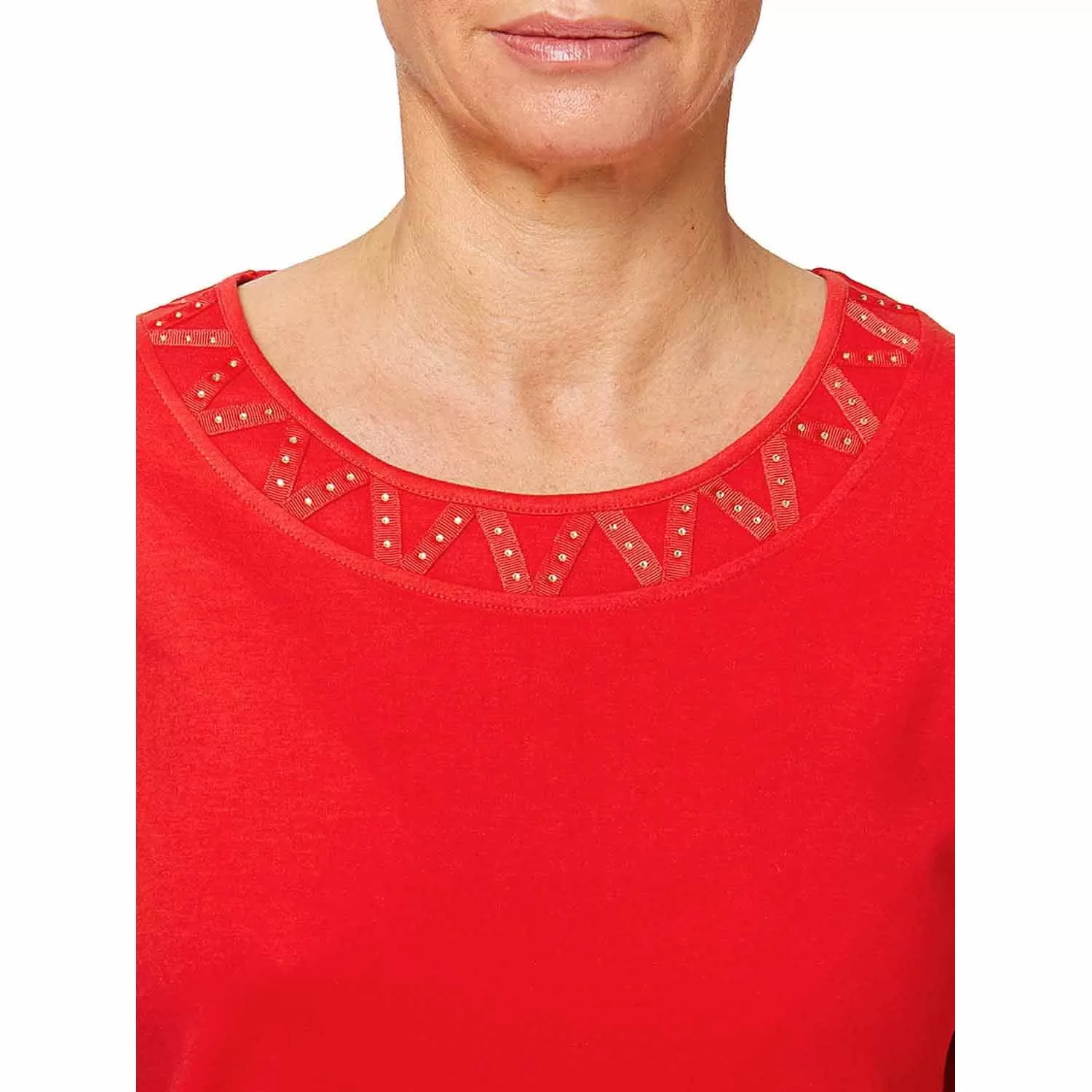 Embellished Neck Top - Tomato