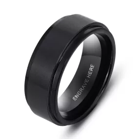 Engrave Name Rings for Men Black Stainless Steel Ring Fashion Male Jewelry Gift for Husbands