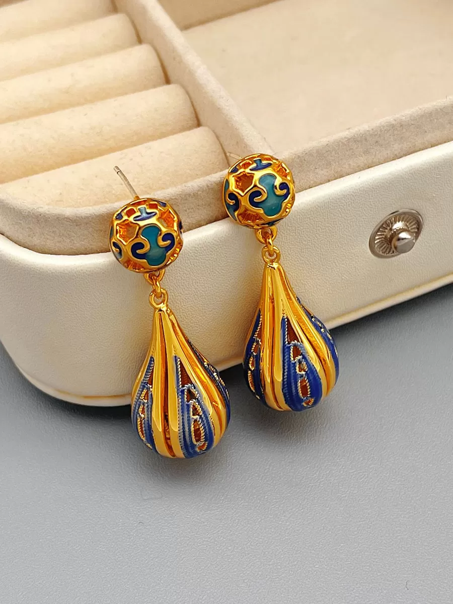 Ethnic Sliver Geometric Brass Enamel Glaze Earrings