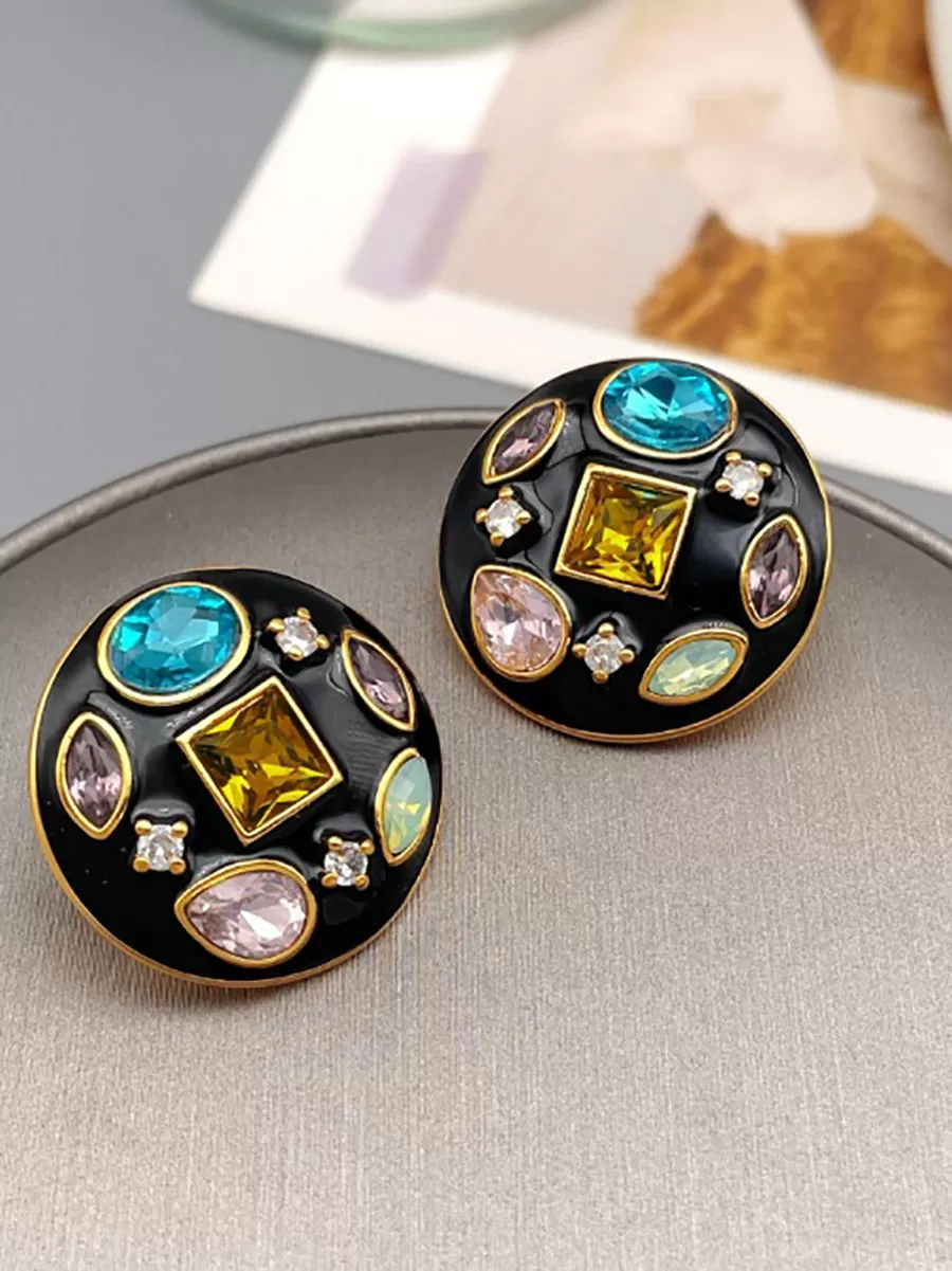 Ethnic Sliver Geometric Brass Enamel Glaze Earrings