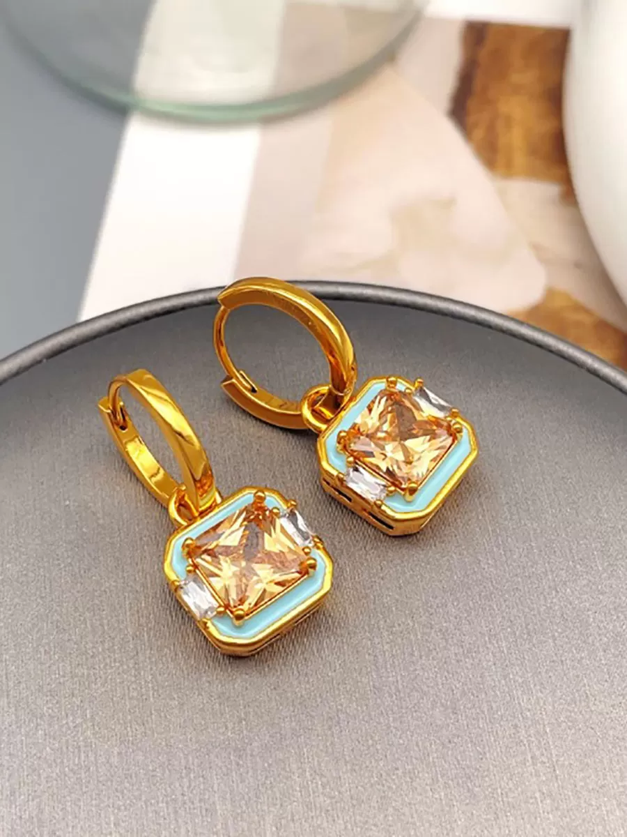 Ethnic Sliver Geometric Brass Enamel Glaze Earrings