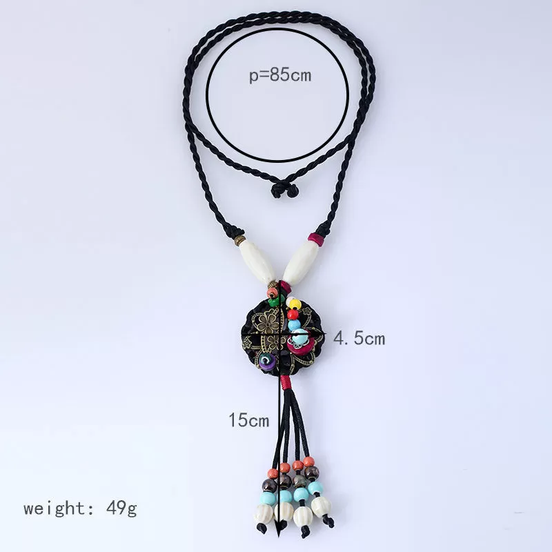 Ethnic Style Ceramic  Chain Handmade Long  Retro Necklace- 2 Colors