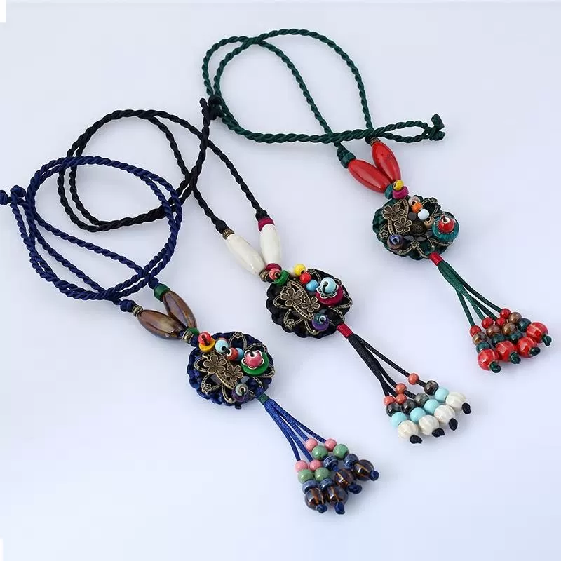 Ethnic Style Ceramic  Chain Handmade Long  Retro Necklace- 2 Colors