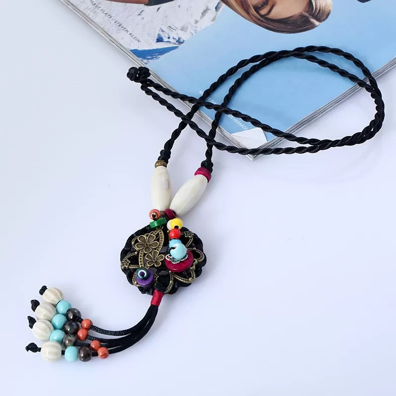 Ethnic Style Ceramic  Chain Handmade Long  Retro Necklace- 2 Colors