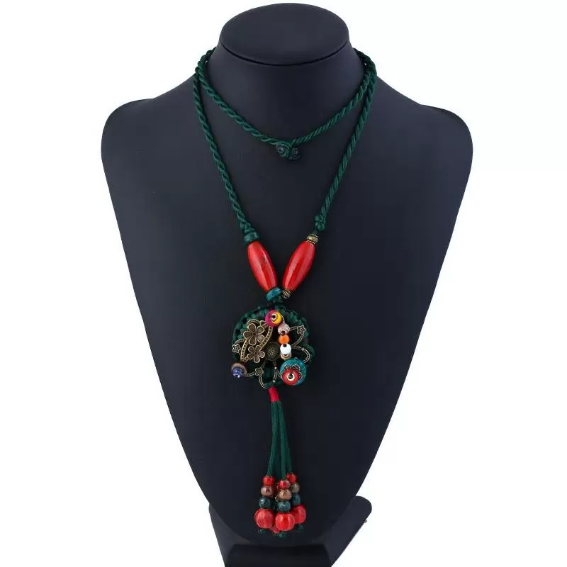 Ethnic Style Ceramic  Chain Handmade Long  Retro Necklace- 2 Colors