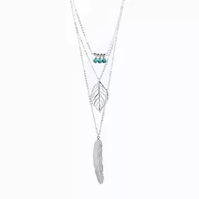 Feather & Leaf Detail Layered Necklace