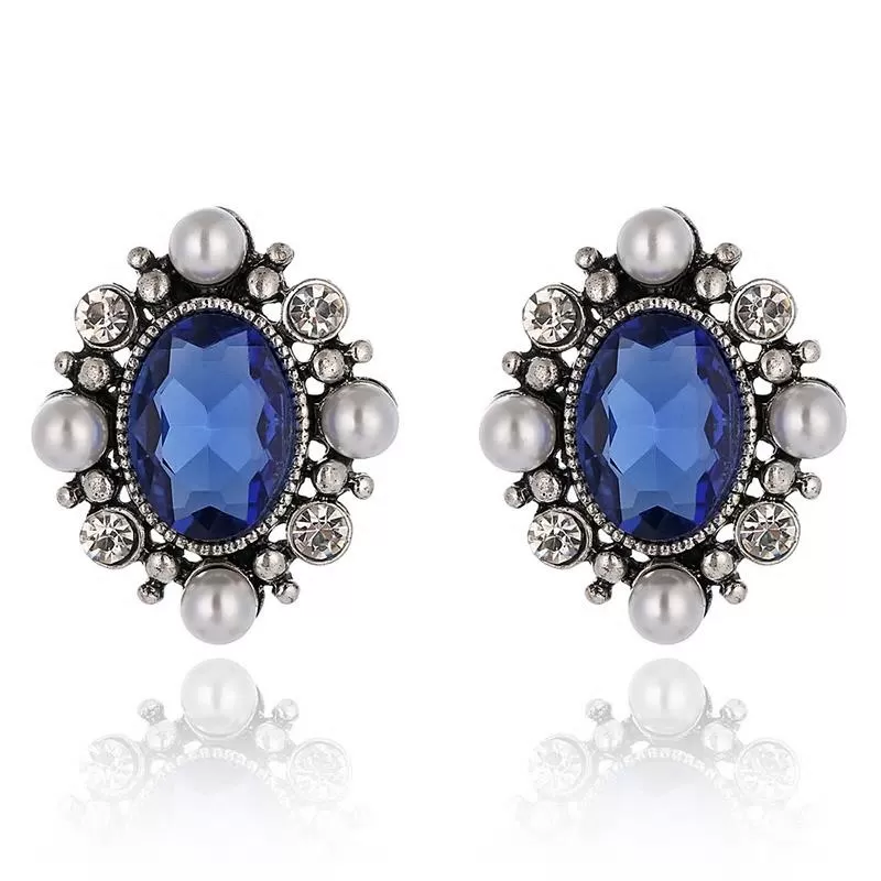 Floral Crystal Stud Pearl Earring - 2 Colors