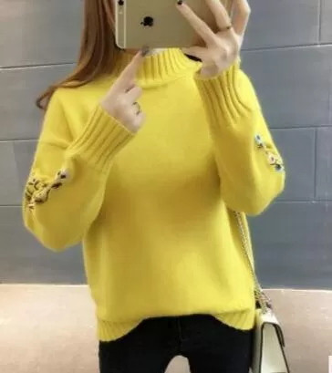 Floral Sleeves Turtleneck Women Sweater