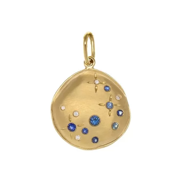 Gold Charm with Blue Sapphires and Blue & White Diamonds