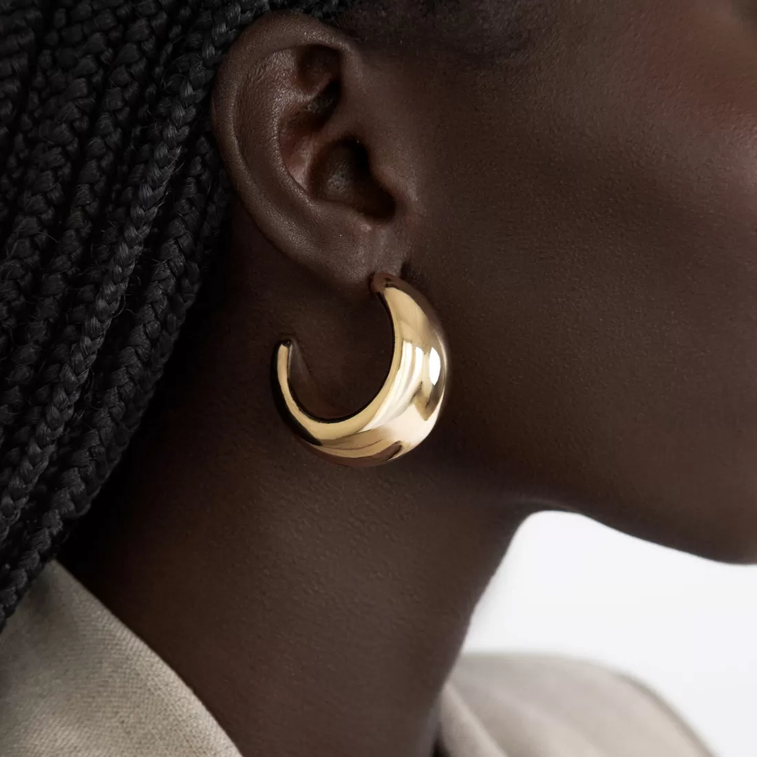 Gold Plated Chunky Tsuki Hoop Earrings