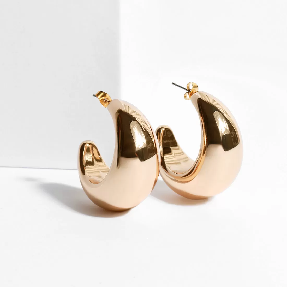 Gold Plated Chunky Tsuki Hoop Earrings