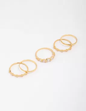 Gold Plated Dainty Cubic Zirconia Stacking Ring 5-Pack