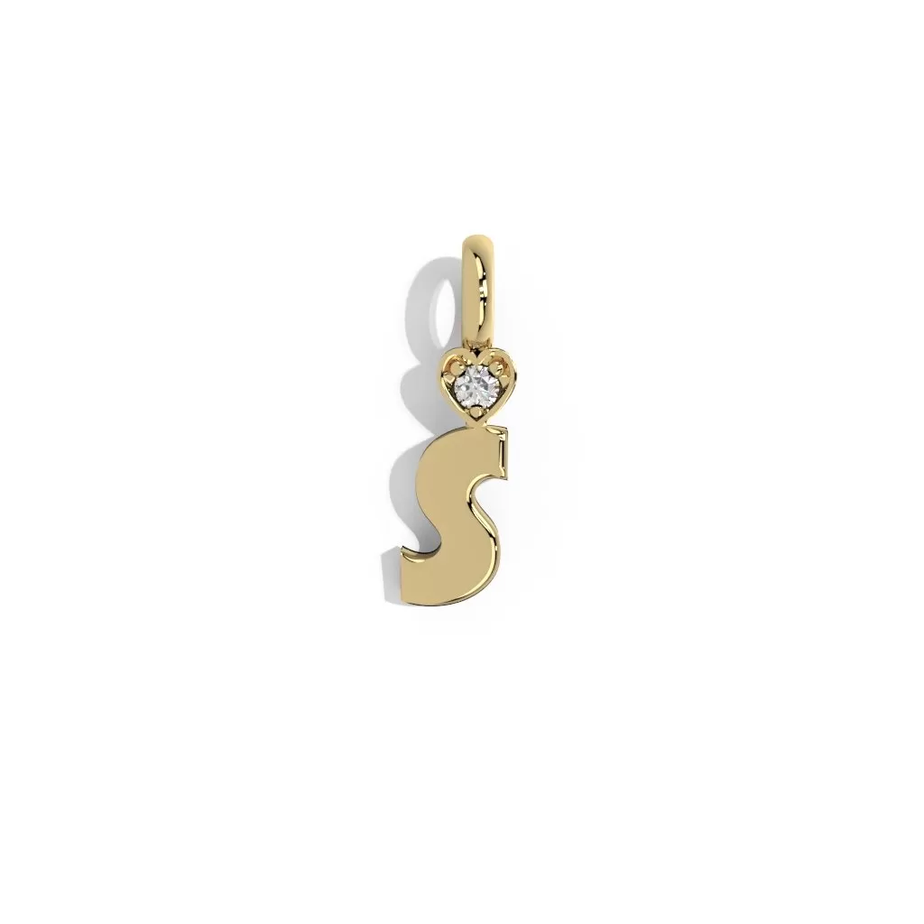 Gold Smooth Charm Letter Pendant - Heart