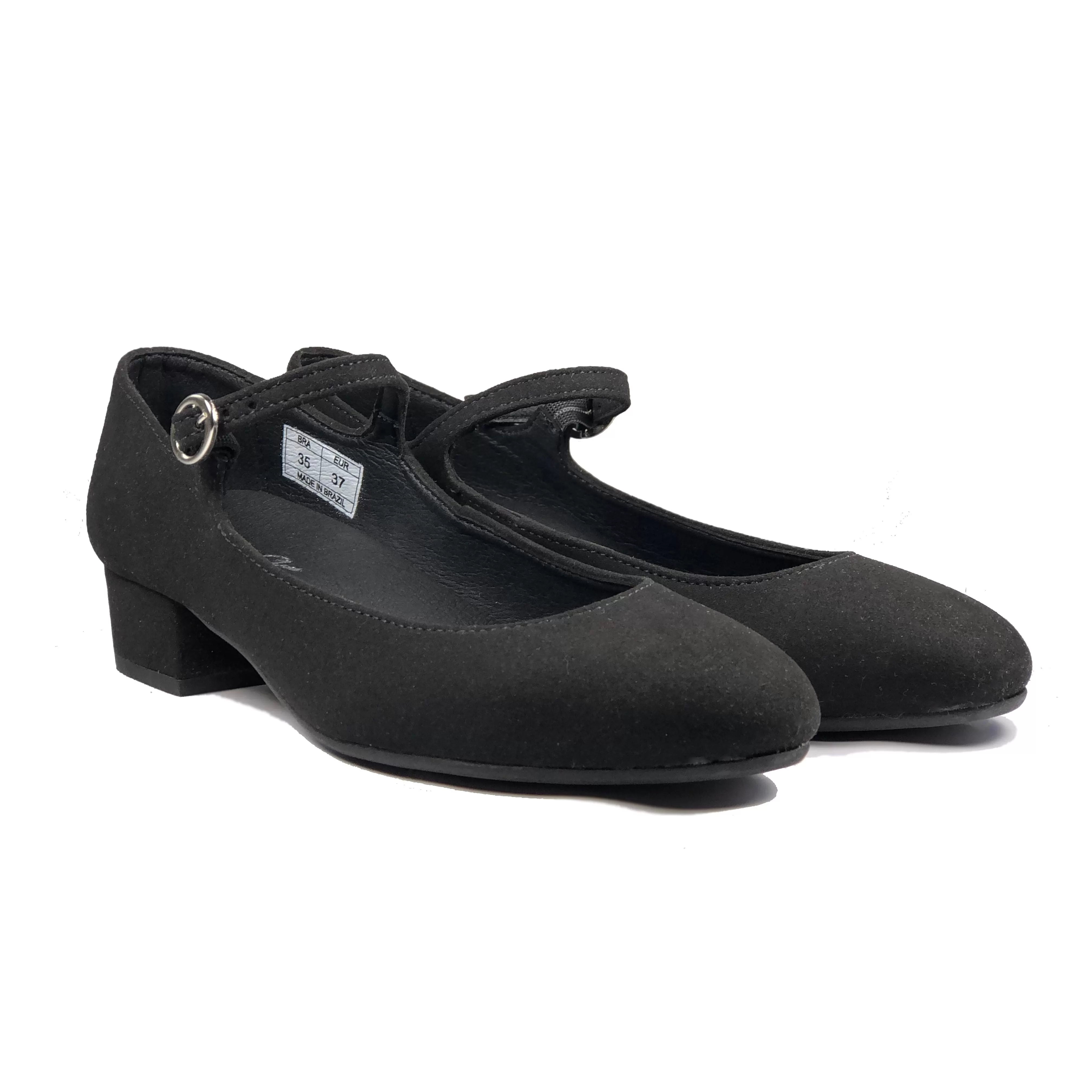 'Gracie' Mary-Jane vegan Low-Heels by Zette Shoes - Black Suede