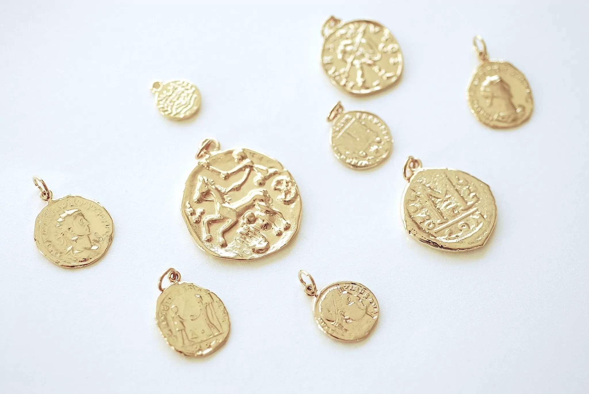 Greek Coin Charm Pendant- Vermeil Gold 22k Gold plated over 925 Sterling Silver, Greek Coins, Spanish Coins, Ancient Roman Coin, Medallion