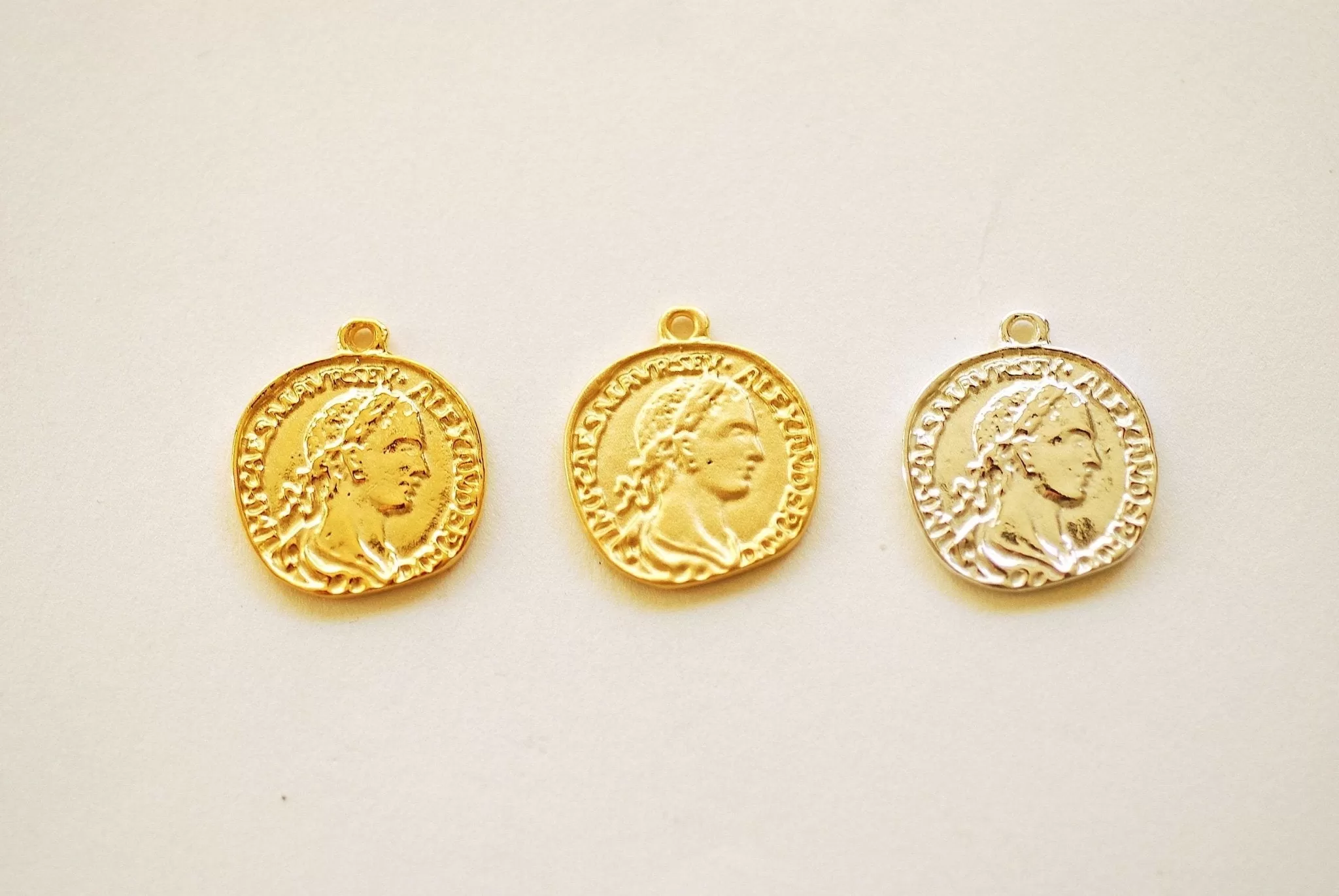 Greek Coin Charm Pendant- Vermeil Gold 22k Gold plated over 925 Sterling Silver, Greek Coins, Spanish Coins, Ancient Roman Coin, Medallion