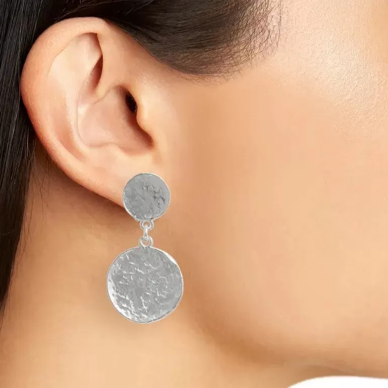 Hammered flat coin drop clip-on earrings