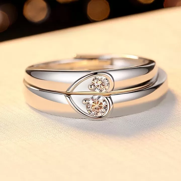 Heart Design Sterling Silver Couple Rings (2 rings included)