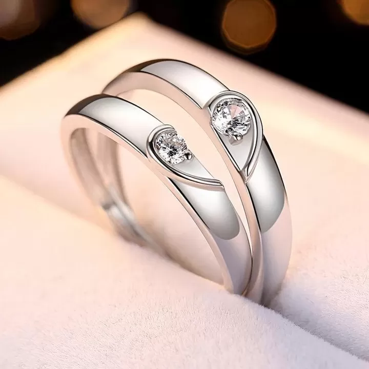 Heart Design Sterling Silver Couple Rings (2 rings included)