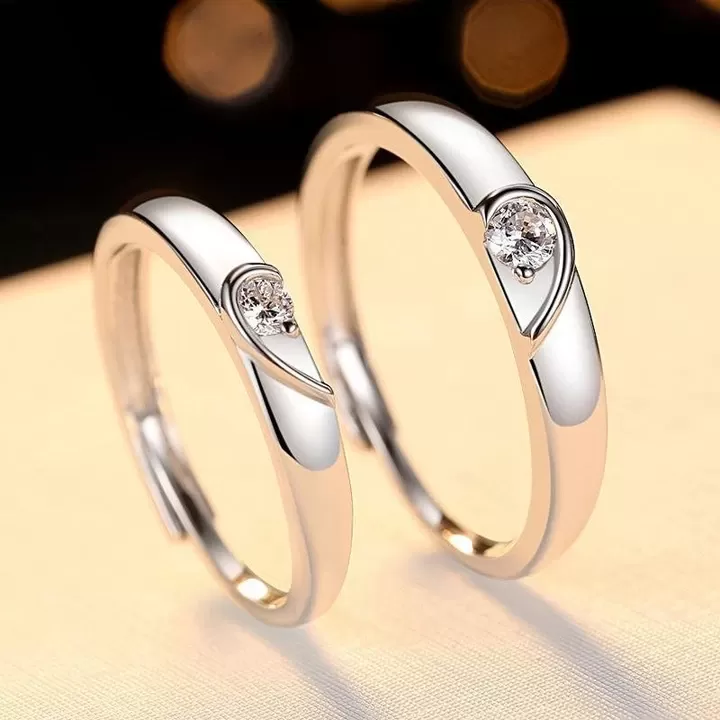 Heart Design Sterling Silver Couple Rings (2 rings included)