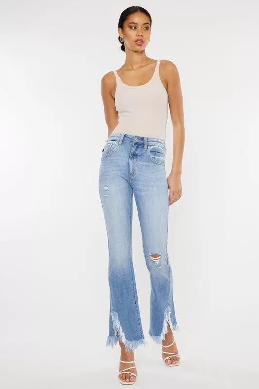 HIGH RISE LEG DISTRESS BOOTCUT JEANS