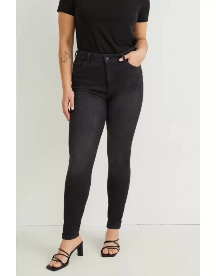 High Waist Curvy Skinny Jeans Black