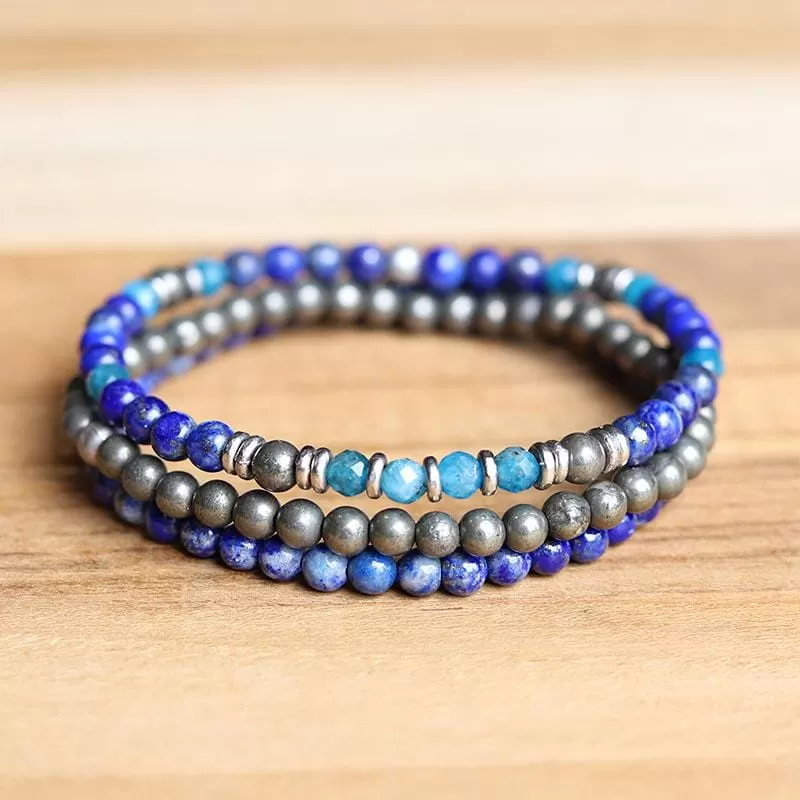 “Intuition and Gratitude” Lapis Lazuli and Pyrite Delicate Bracelet Set