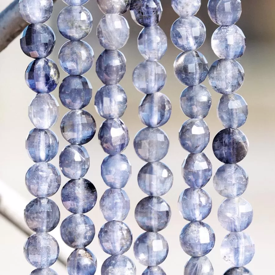 Iolite 4mm Faceted Coin 15-16 Inch