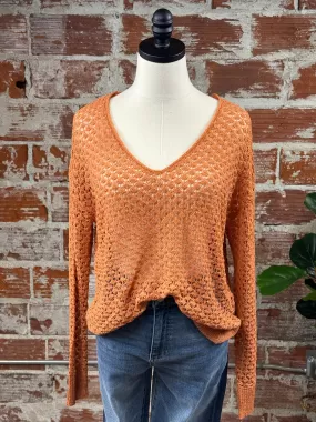 Janey Crochet Knit Sweater in Terracotta