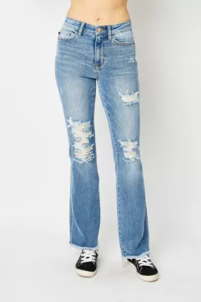 Judy Blue Full Size Distressed Raw Hem Bootcut Jeans