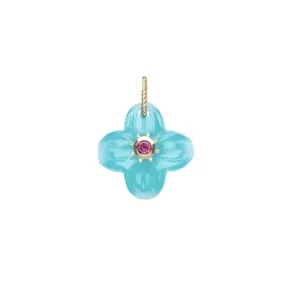 JW x House of Harris JOY Aqua Calcedony Carved Dogwood Pendant in Solid Gold