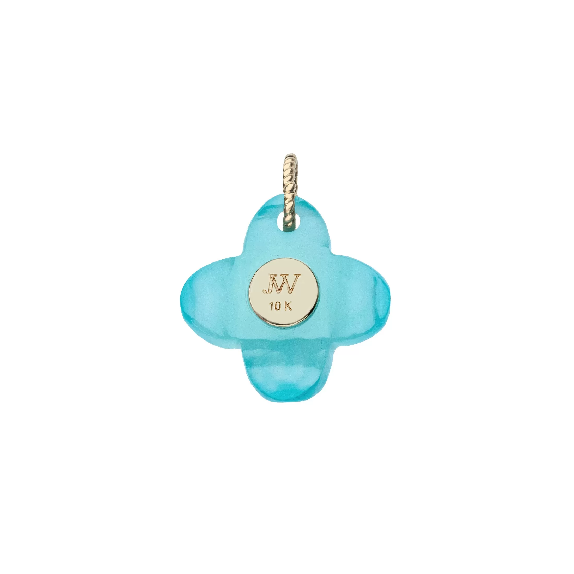 JW x House of Harris JOY Aqua Calcedony Carved Dogwood Pendant in Solid Gold