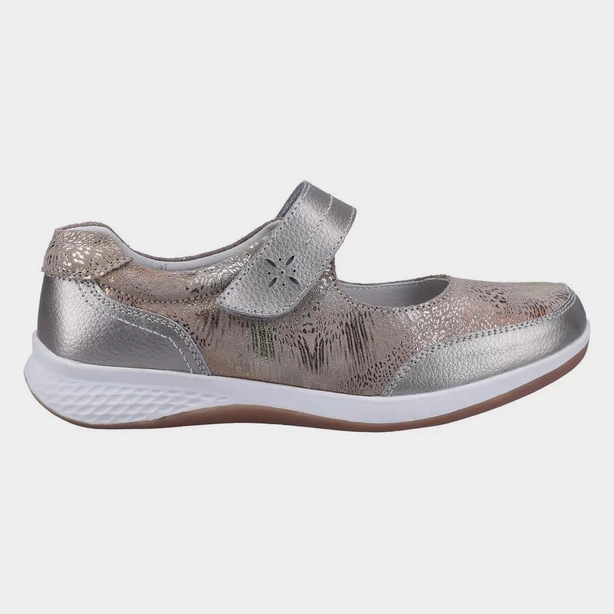 Ladies Fleet & Foster Shoes Strap Over Silver Lightweight Laura