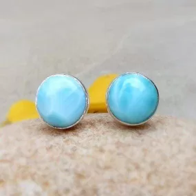 Larimar Bezel Stud Earring Natural Larimar 925 Silver Gemstone Studs Larimar Jewelry