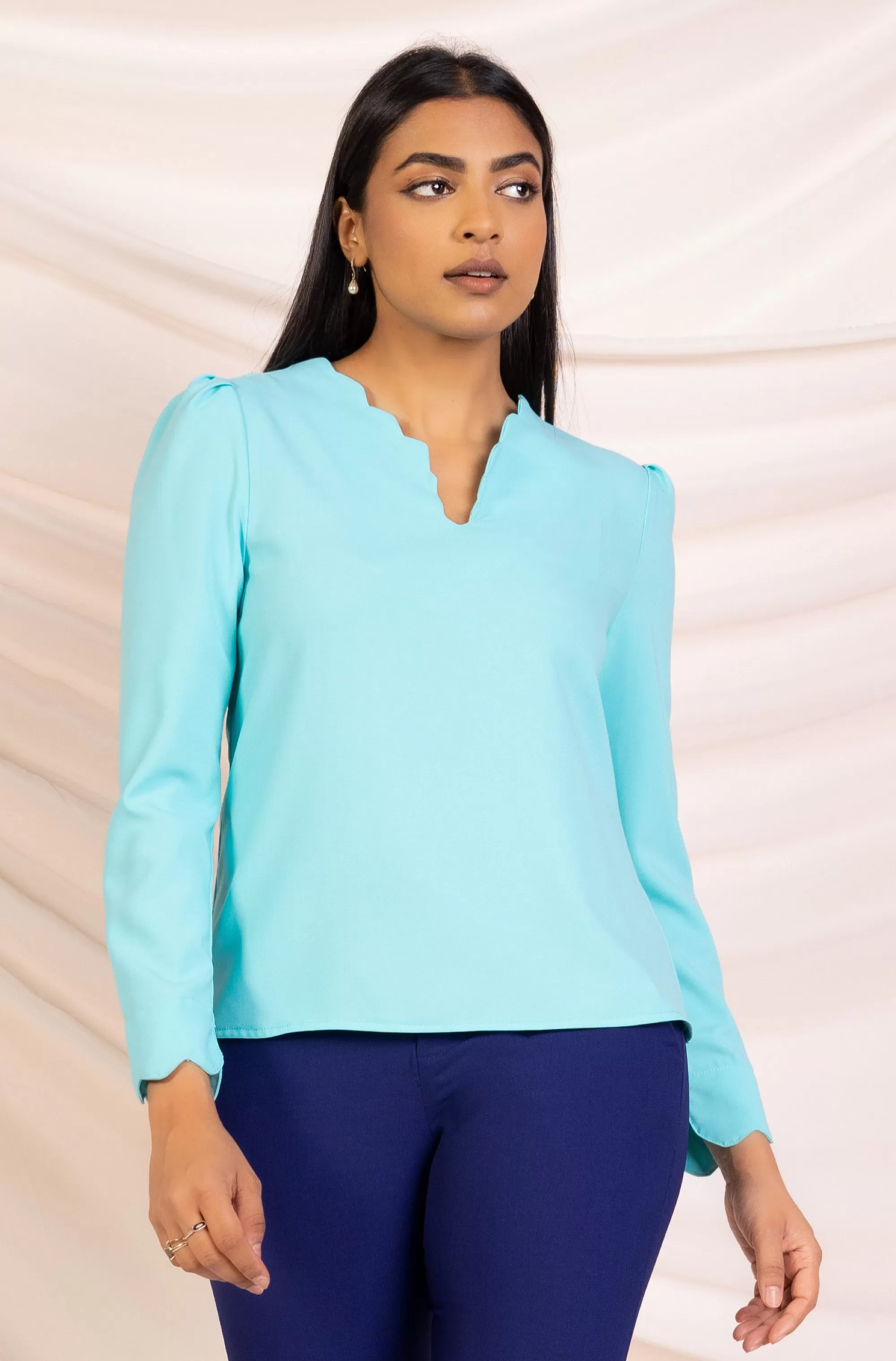 Light Blue Scallop Detail Top