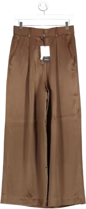 Lily Silk Brown Wide Leg Silk Trousers UK 4