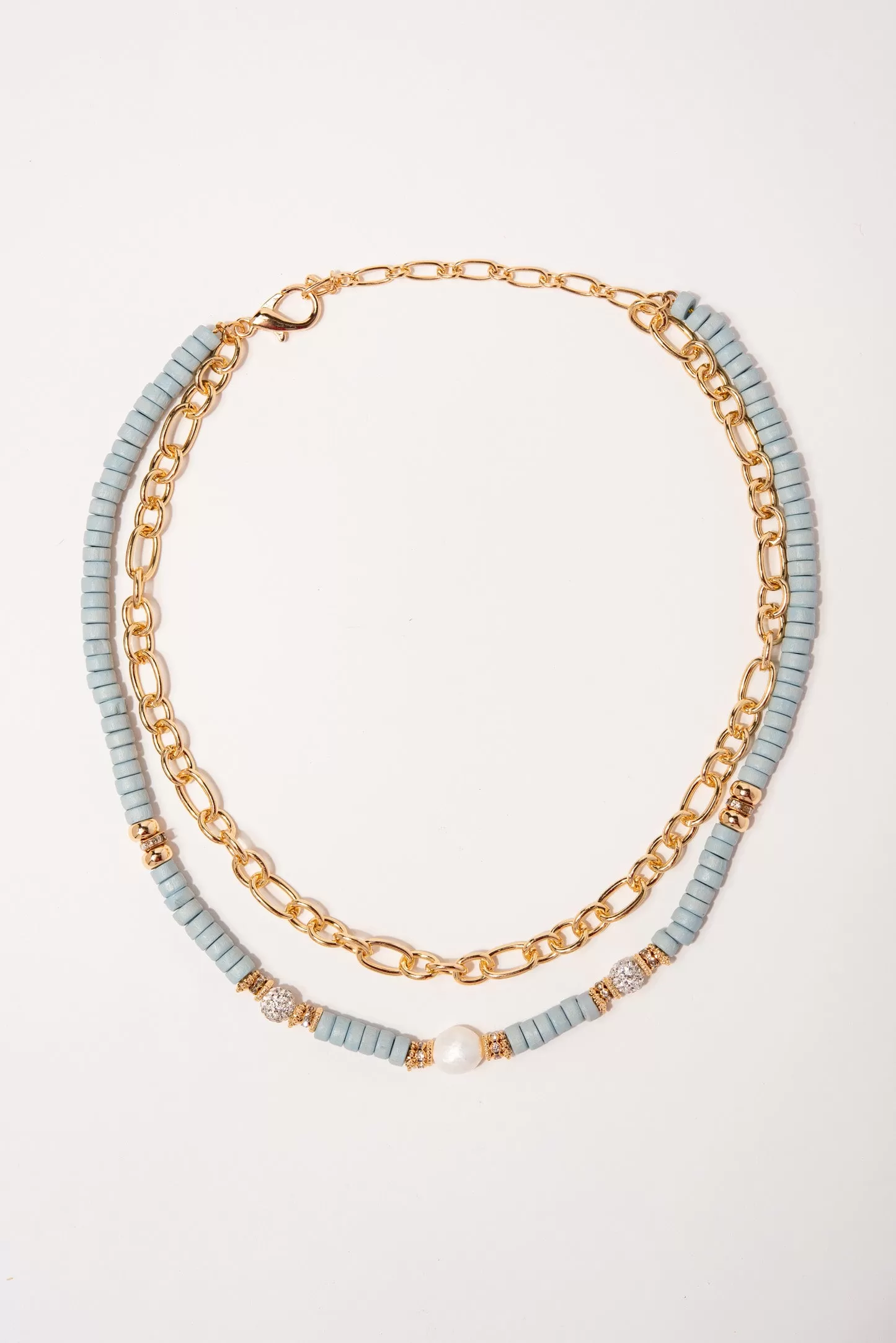 Lina Multi Strand Disc Beaded Chain Necklace - Blue