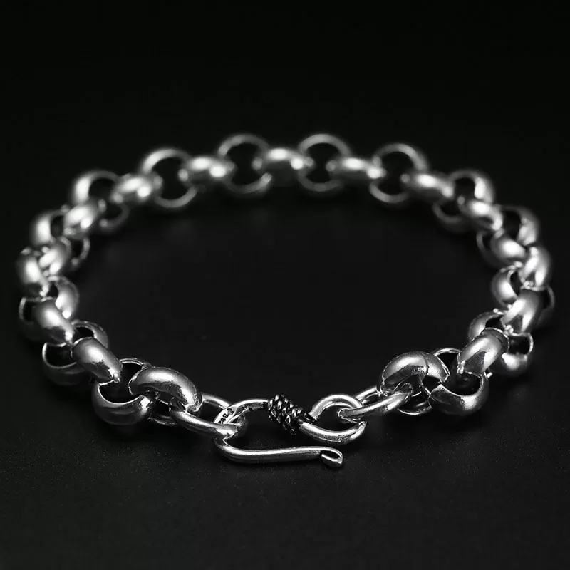 Link Chain 925 Sterling Silver Vintage Fashion Biker Interlocking Bracelet