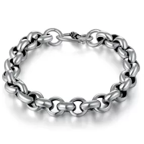 Link Chain 925 Sterling Silver Vintage Fashion Biker Interlocking Bracelet