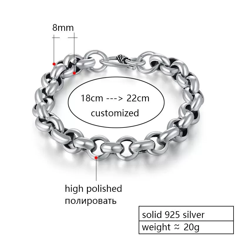 Link Chain 925 Sterling Silver Vintage Fashion Biker Interlocking Bracelet