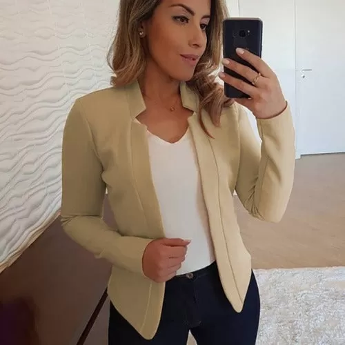 Long Sleeve Blazer Top - Khaki