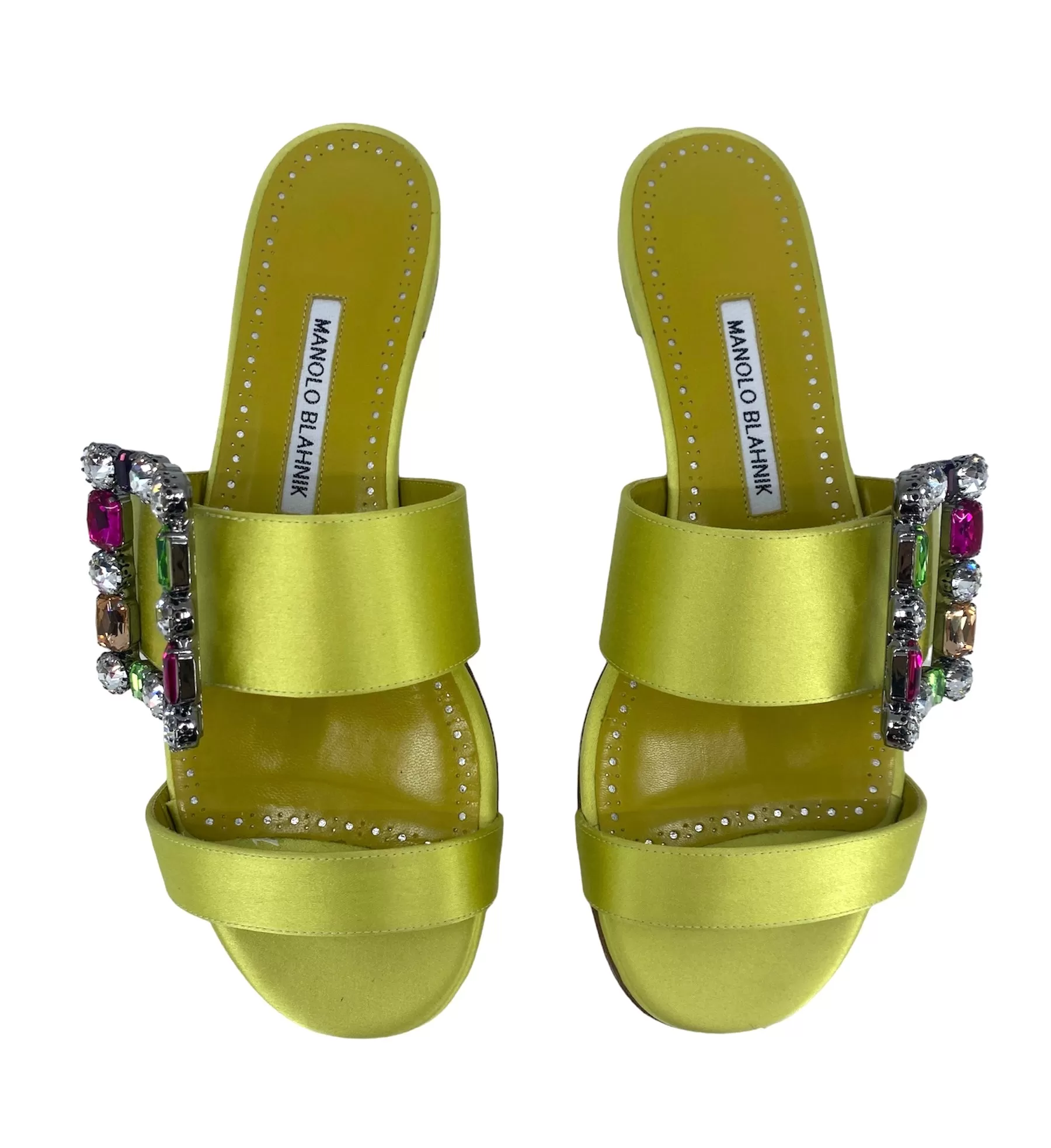 Manolo Blahnik Verda Crystal Buckle Flat Sandals In Green Size 38 1/2