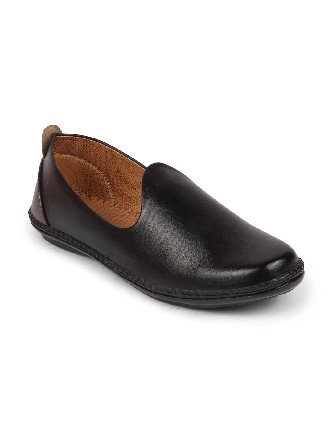 Men Black Ethnic Slip On Stylish Stitched Jutis