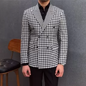 Men Blazer - Checked Black-White Blazer