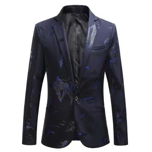 Men Blazer - Party Blazer With Blue Prints