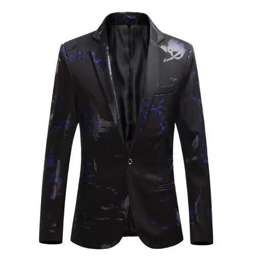 Men Blazer - Party Blazer With Blue Prints